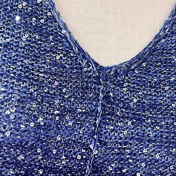 Halston Blue Silver Sequin Sweater - Picture 2 of 7